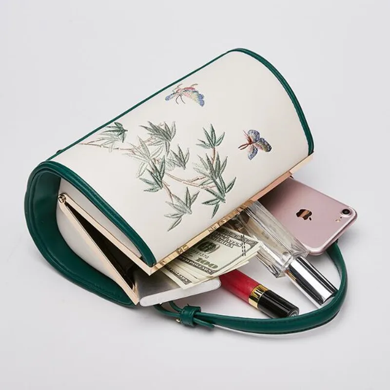 Vintage Embroidered Women Evening Clutch Bags Ladies PU Leather Ethnic Handbag Cute Cellphone Purse Female Retro Shoulder Bag