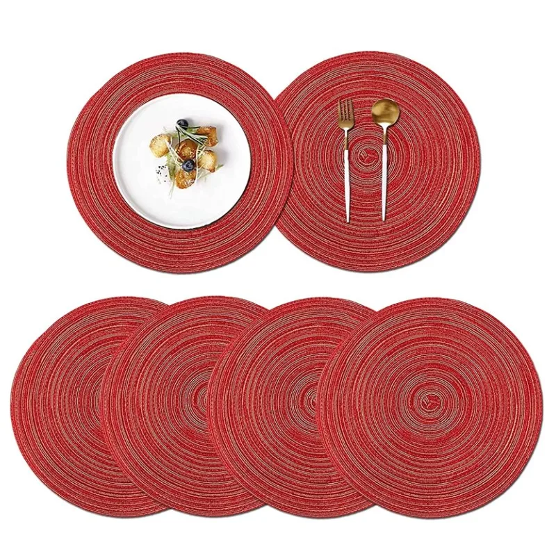 

Inyahome Christmas Round Placemats and Coasters Set Braided/Woven Kitchen Place Mat for Dinning Table Washable Indoor/Outdoor