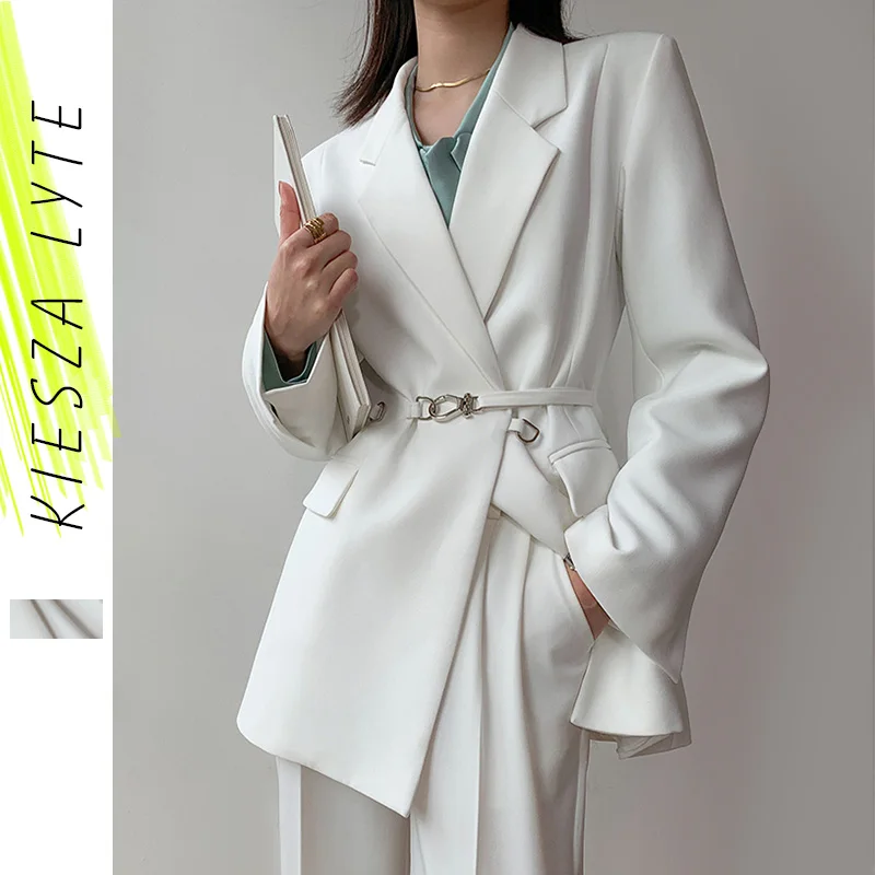 Abito da ufficio bianco da donna tuta a due pezzi 2022 primavera nuovo minimalismo pantaloni eleganti abito Blazer giacche set abiti da lavoro