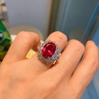 new fashion trend s925 silver inlaid 5a zircon jewelry classic personality ruby temperament ladies ring dan shaped main stone