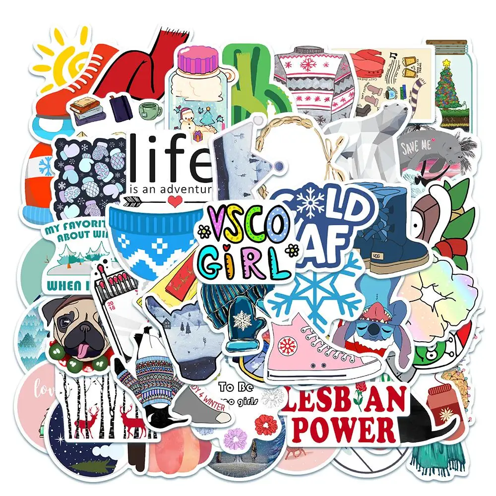 

10/50PCS Winter Warm Stickers Vintage For Gift DIY Kid Notebook Luggage Motorcycle Laptop Refrigerator Decals Graffiti