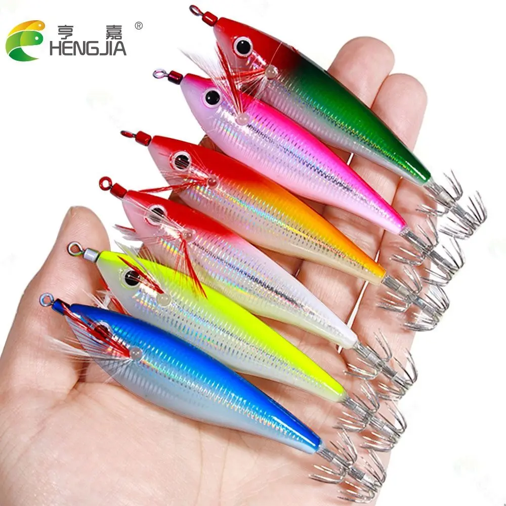 

New 10cm10g Simulation Jigs Lifelike weave Squid Hook Fishing Tackle Wood Shrimp Lures Octopus Bait