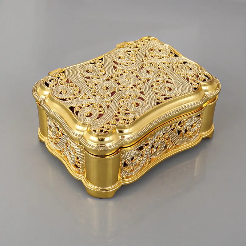 

Creative Hollow Disign Medium Size Golden/Silver Metal Jewelry Box Organizers Storage Tin Case JB055