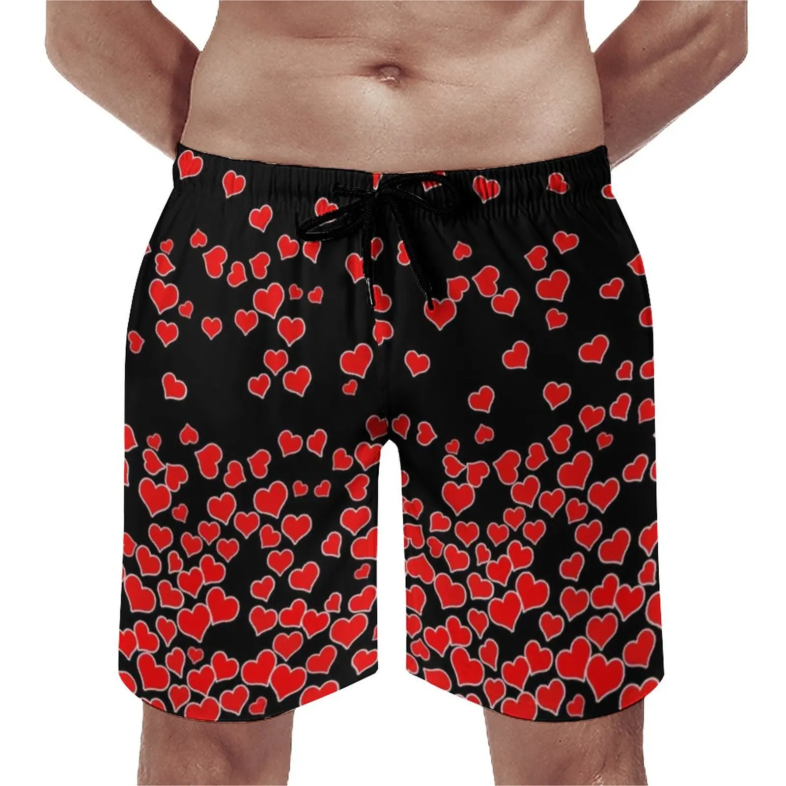 

Falling Heart Board Shorts Red Hearts Fall In Love Valentine Male Pattern Beach Shorts High Quality Printed Plus Size Trunks