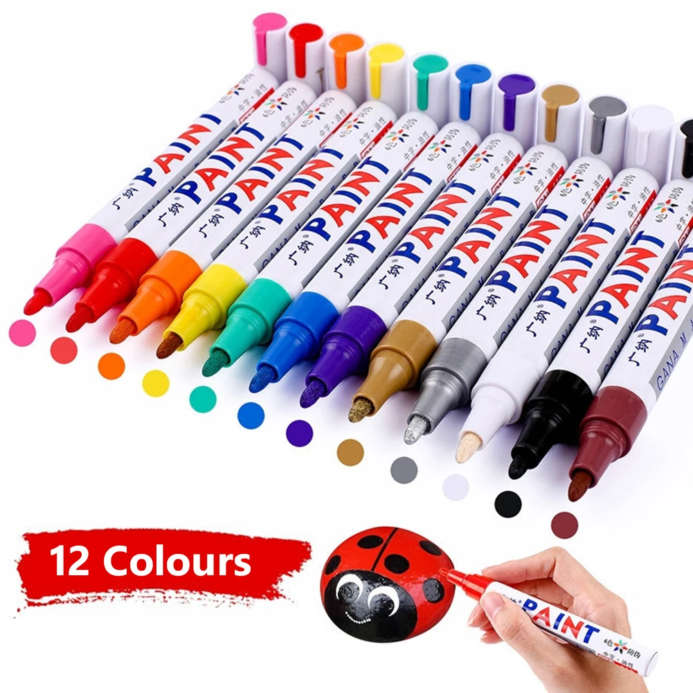 Colorful Permanent Paint Marker Waterproof White MarkersTire Tread Rubber Fabric Paint Metal 12 Colors Paint Marker Pen