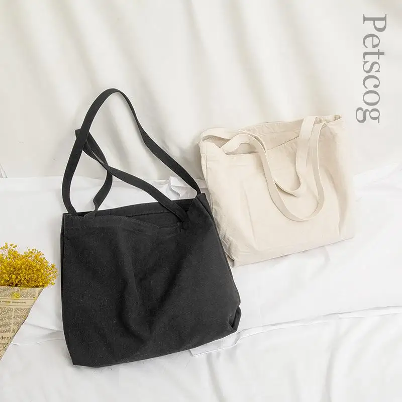 

Black Canvas Shoulder Bag Women Large Capacity Solid Color Shopping Tote Ladies Casual Handbags Student Bags Fashion Travel Bag