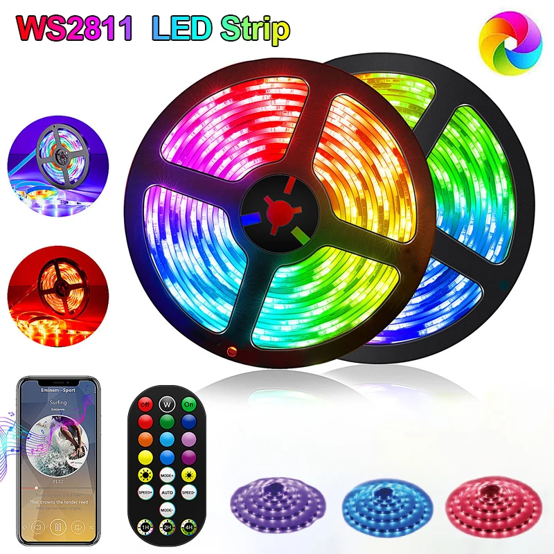 WS2811 Led Lights 10m RGB Led Strip Addressable Rgb led tape 5M 5050 Led Tape Dc 12V With Adapter Controller For Home Decoration