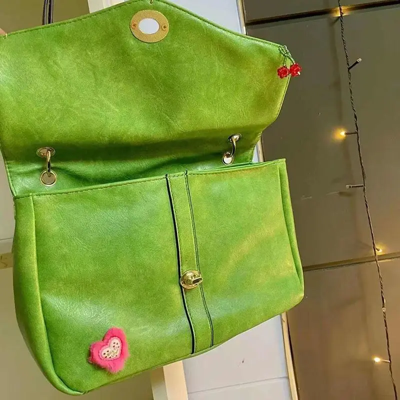 

JIAERDI зеленая сумка через плечо Y2k, Женская винтажная Осенняя шикарная кожаная повседневная сумка через плечо, Женская Эстетическая сумочка в стиле Харадзюку, женские сумки