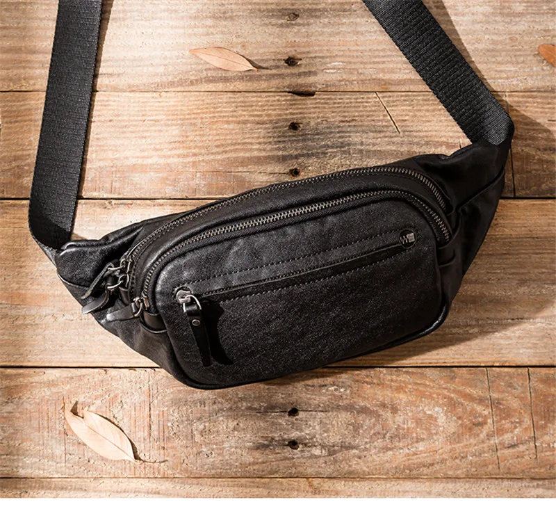 Simple casual luxury natural genuine leather men's black chest bag fashion outdoor sports light teens shoulder crossbody bag