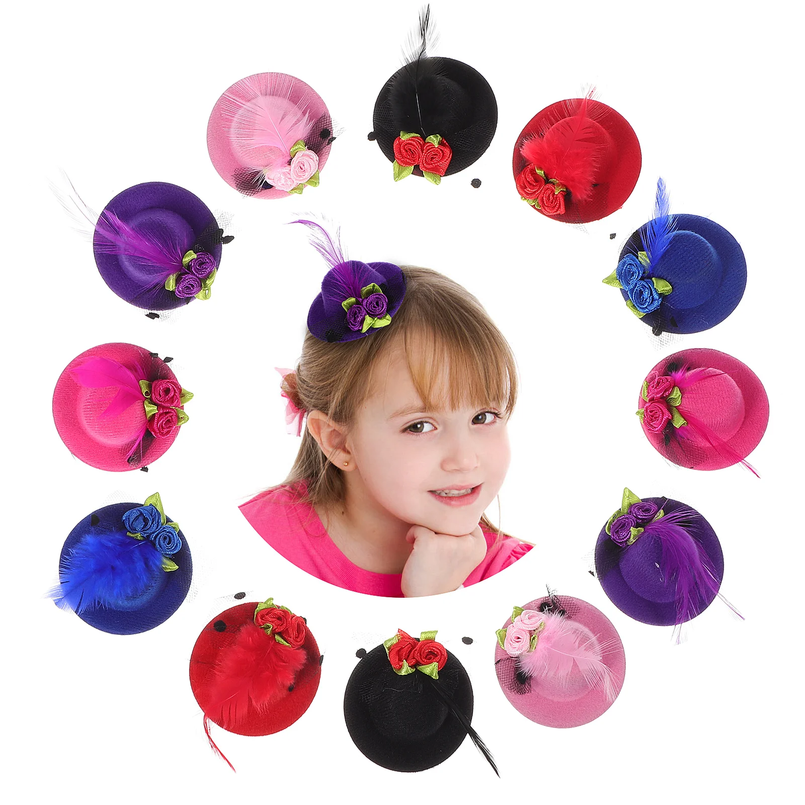 

24Pcs Mini Hats Mesh Veil Ribbon Flower Fascinator Hats Hair Clip Headdress Party Costume Accessory