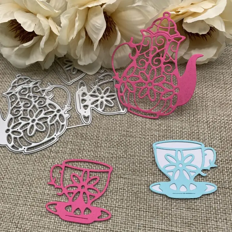 3Pcs Flower teapot cup Metal Cutting Dies Stencils For DIY Scrapbooking Decorative Handcraft Die Cutting Template Mold