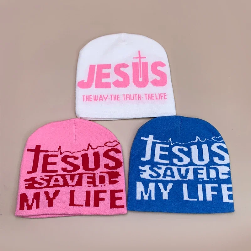 Уличные шерстяные вязаные шапки Y2K с надписью Cross осенне-зимние теплые удобные