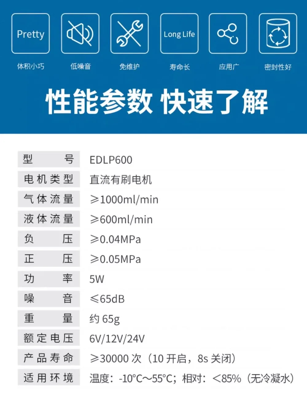 Диафрагменный насос Малый 12-вольтовый двигатель всасывающий вакуумный EDLP