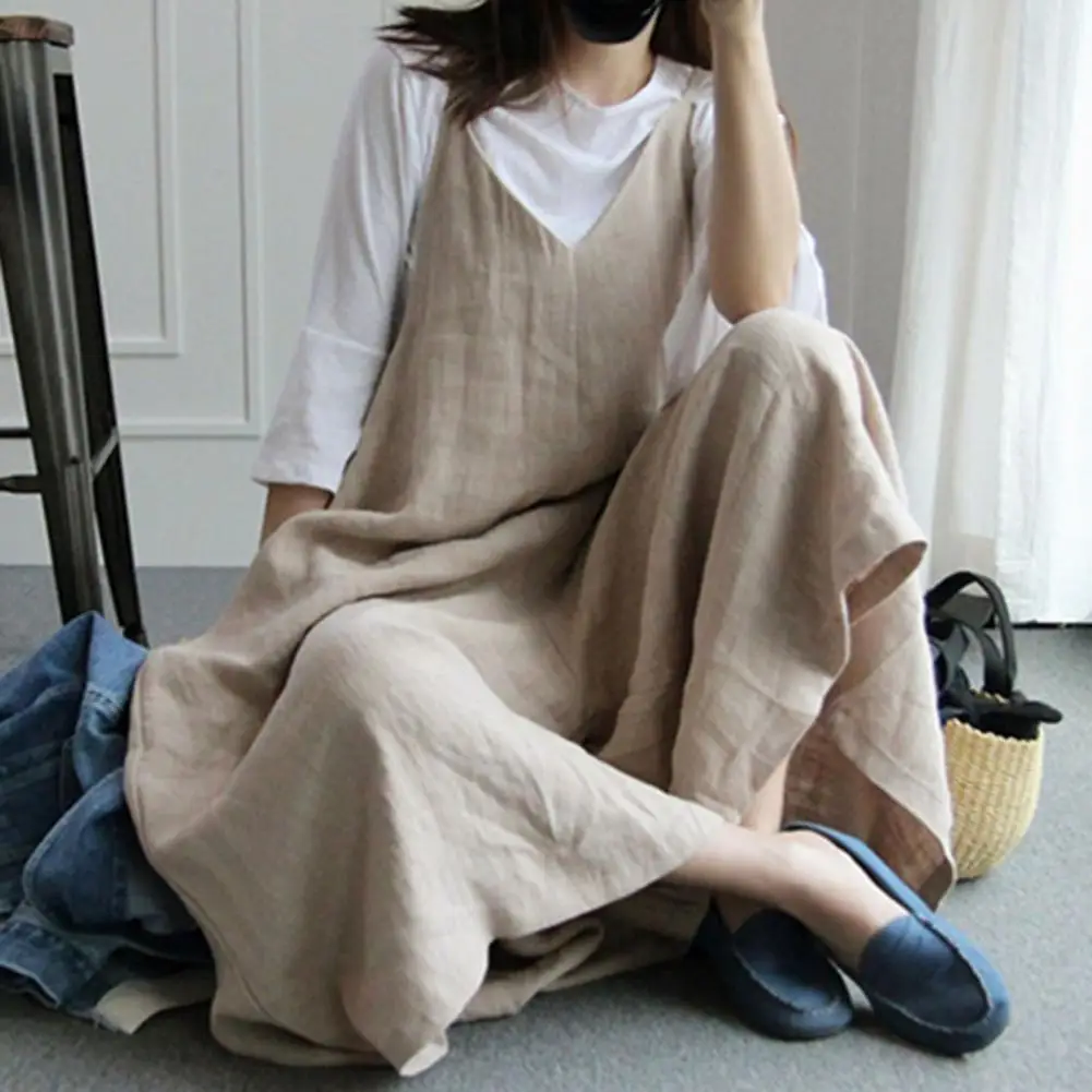 

Cropped Pants Quick Drying Pure Color Sleeveless Jumpsuit for Daily Wear