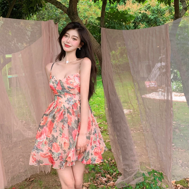 

ILARES Sexy Dress Korean Fashion Casual Woman Dresses for Women 2022 Sexy Dresses Woman Summer Elegant Floral Corset Sundresses