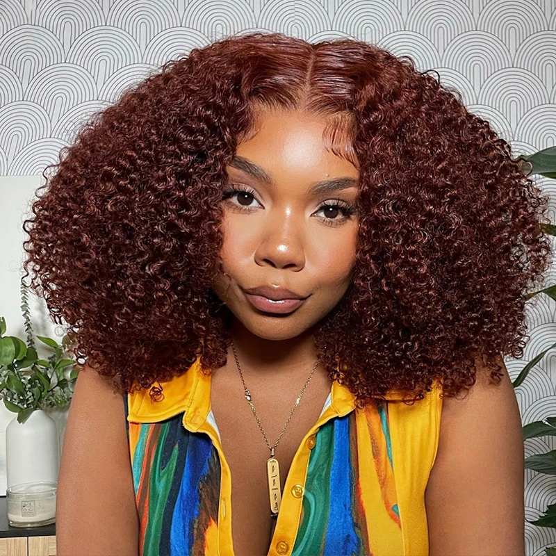 Jerry Curly Reddish Brown Lace Front Wig 13x4 Lace Front Human Hair Wigs for Women 250 Density 40 inch 13x6 HD Lace Frontal Wig