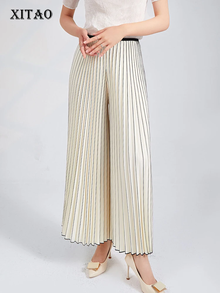 

XITAO Striped Pleated Casual Pants Women Korea 2023 Summer New Arrival Personality Fashion Loose All Match Pants WLD11742