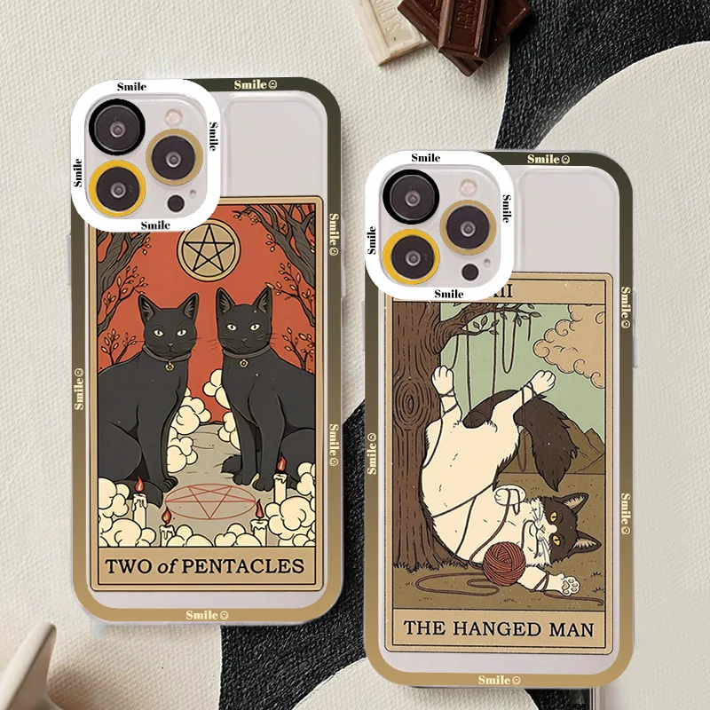 

Witches moon Tarot Mystery totem cat Phone Case For iPhone 11 12 13 14 Mini Pro Max XR X XS TPU Clear Case For 8 7 6 Plus SE