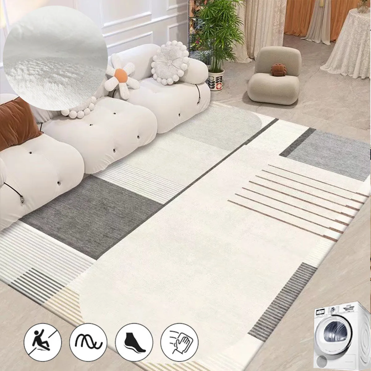 

Simple Striped Home Carpet Japanese Korean Wabi-sabi Style Carpets for Living Room Decor Large Area Cloakroom Mat Washable Rug