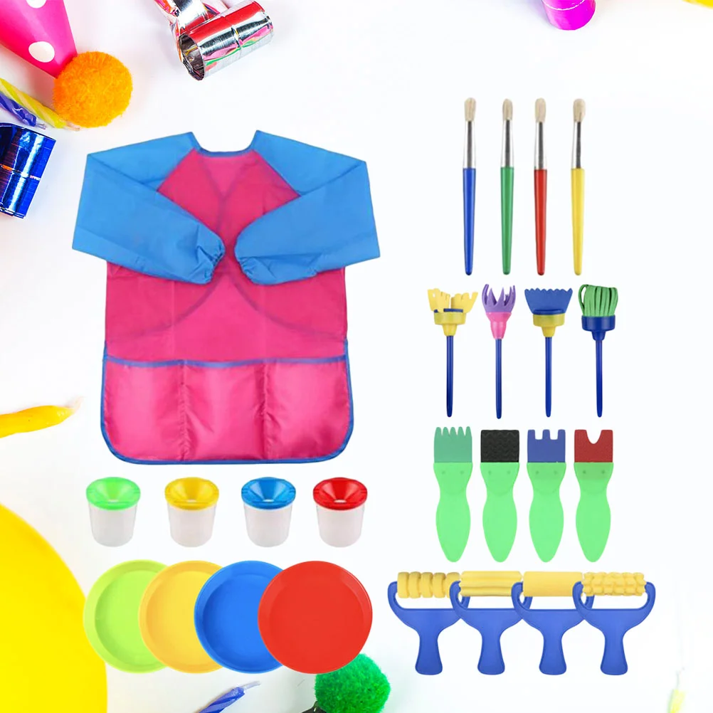 

25PCS Children Sponge Brush Set Painting Waterproof Broom Graffiti Palette Watercolor Pen Tool Toys