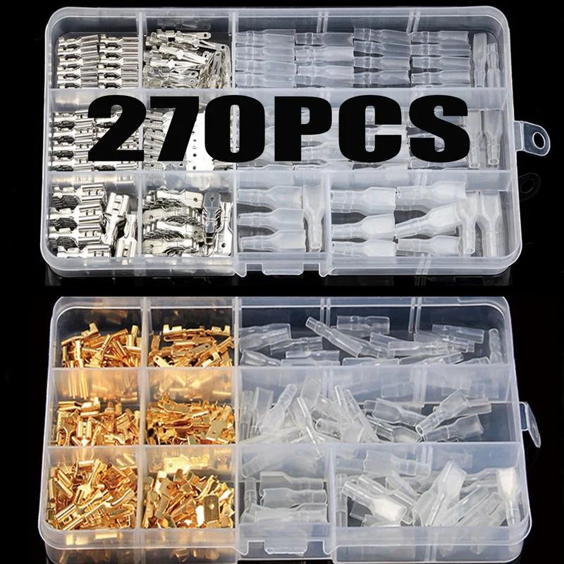 

270Pcs Insulated Male Female Wire Connector 2.8/4.8/6.3mm Electrical Wire Crimp Terminals Spade Connectors Assorted Kit