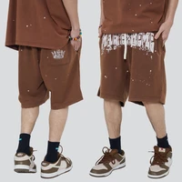 elastic waist drawstring cotton brown shorts for men y2k streetwear letter print mens shorts summer fashion men clothing