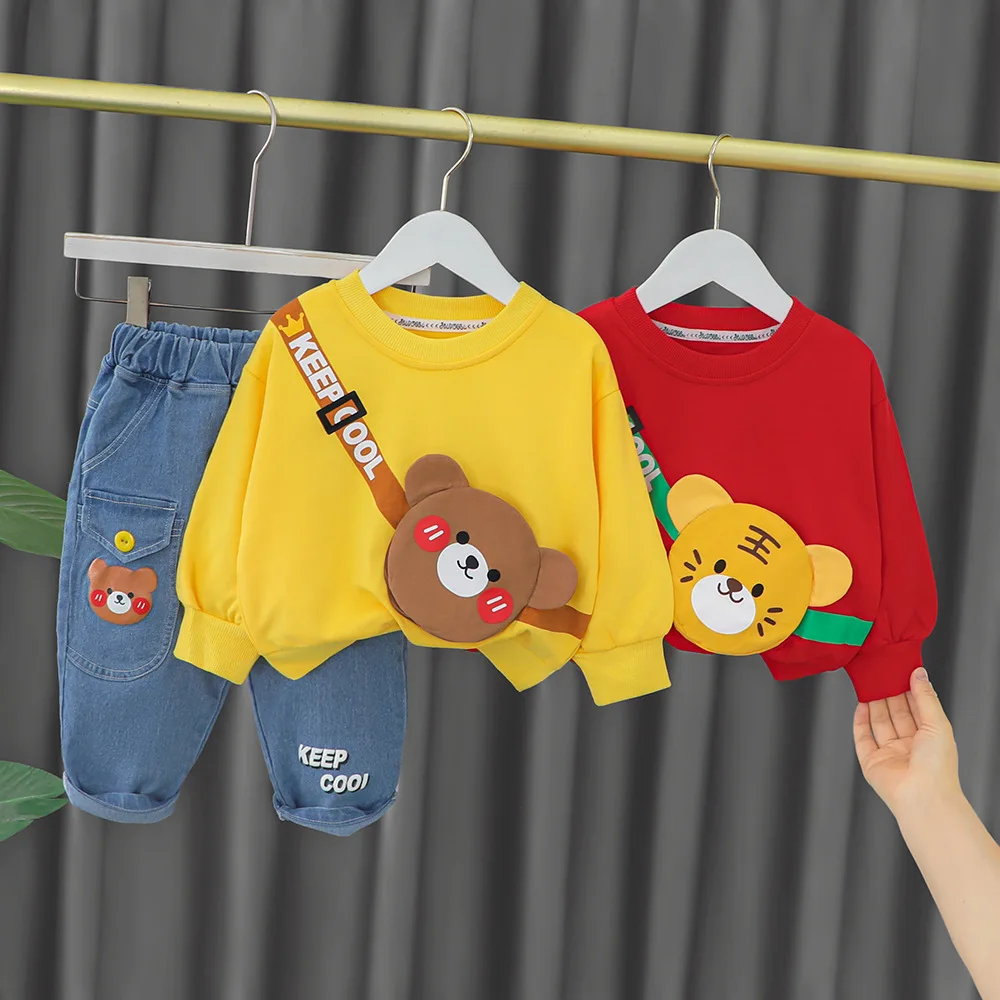 Комплект одежды для маленьких мальчиков на весну и осень толстовка с капюшоном