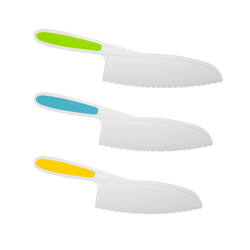 

Ножи для детей, Набор из 3-х нейлоновых кухонных ножей для выпечки, Детские кухонные ножи с крепким захватом и зубчатыми краями