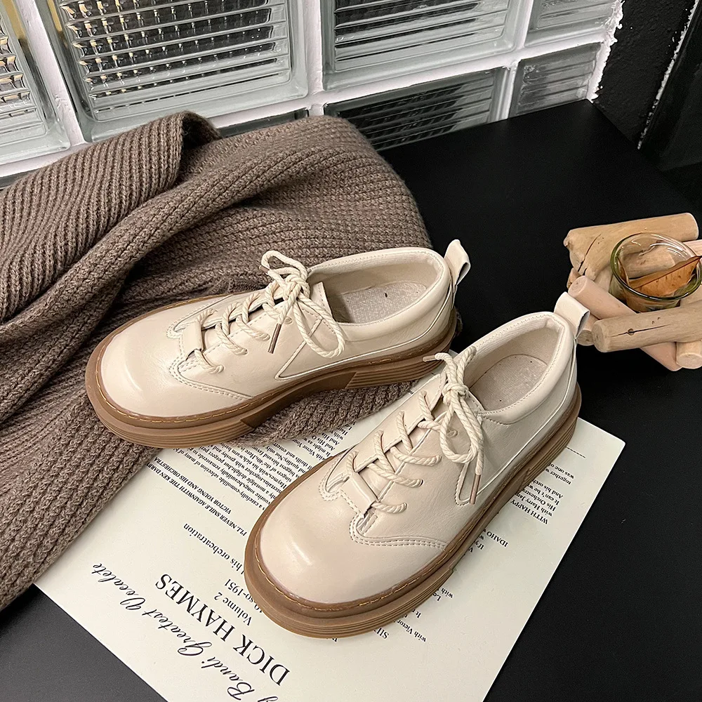 

Flat Lolita Shoes Women 2022 Leather Female Pumps Women's Loafers Woman Lace Up Girl Shoes Woman Fashion Casual Sneakers Solid