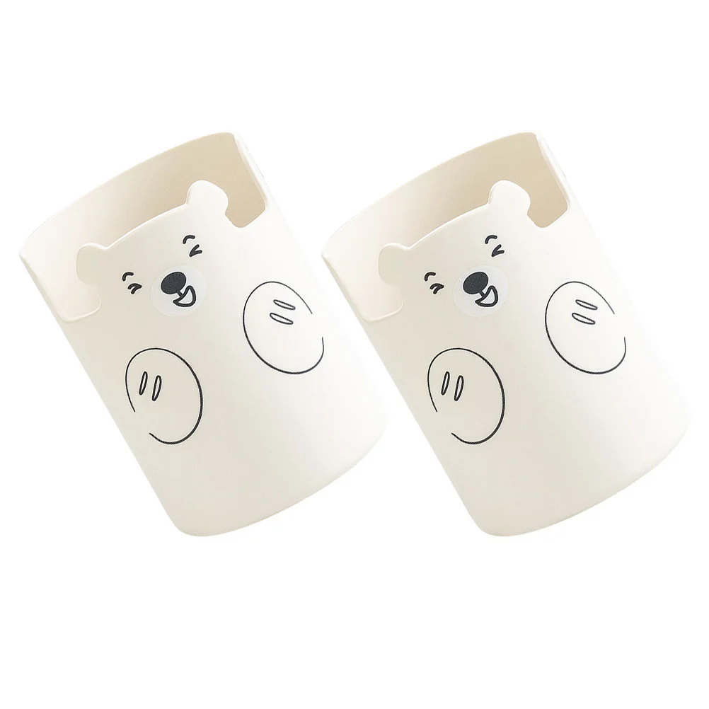 

2Pcs Stationery Holder Desktop Pen Holder Adorable Makeup Brush Container Pen Holders (White)