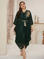 toleen womens elegant plus size oversized midi dresses 2022 spring green belt large muslim evening party festival rave clothing