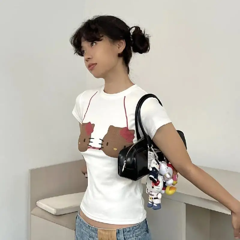 Sanrio Hello Kitty с коротким рукавом спереди и плечами летняя хлопковая футболка