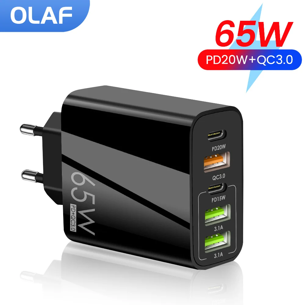 

Olaf 65W USB C зарядное устройство QC3.0 быстрая 5 портов PD USB Type C Зарядка для iphone 13 12 xiaomi Samsung S20 huawei usb c адаптер питания