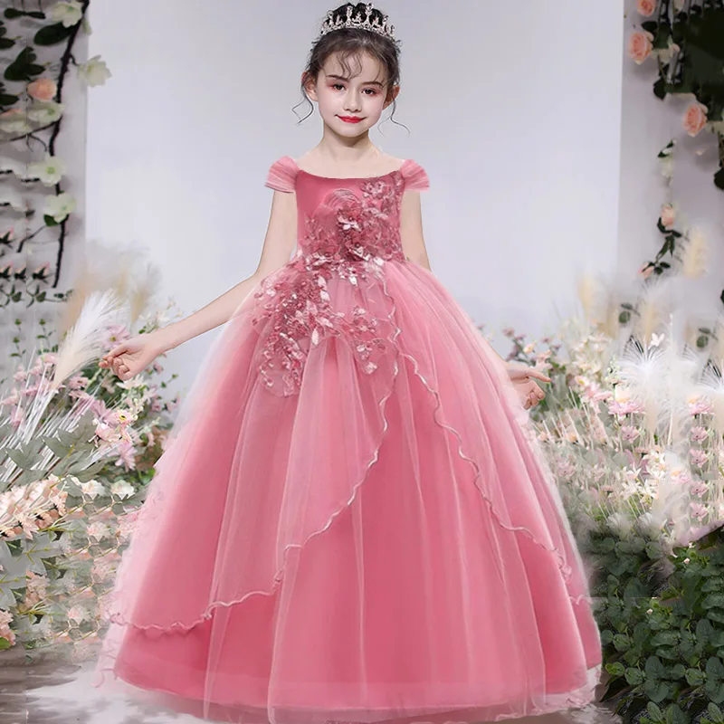 

Girls Dress Pink Bridesmaid Kids Clothes For Girls Children Long Princess Party Wedding Dress 14 10 12 Years Vestidos