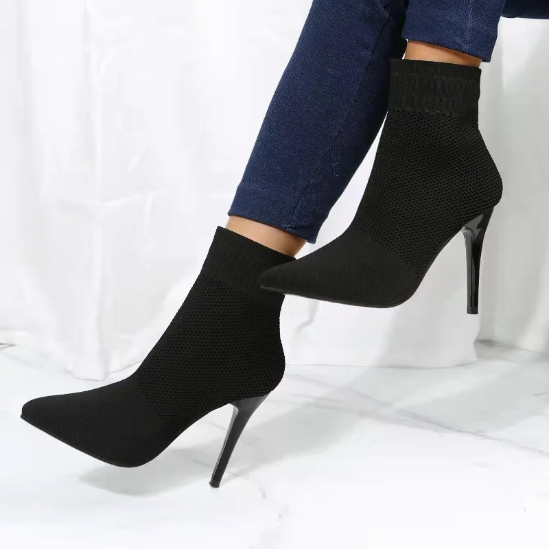 2022 New Winter Sexy Socks Boots Knitted Elastic Boots High Heels Women's Retro Shoes Autumn Ankle Boots Short Boots Women 35-43