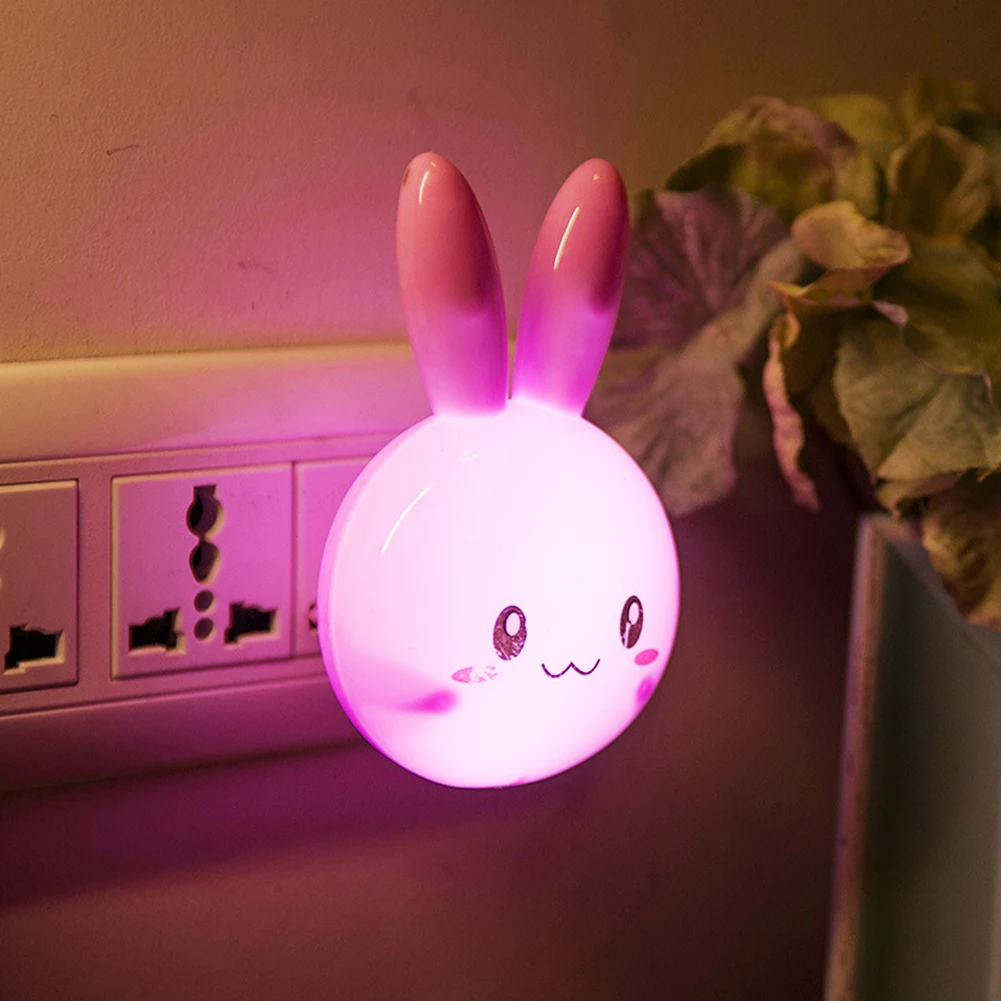 

Illumination LED Night Light Home Decor Switch On Off Cartoon Gift Rabbit Shape Wall Lamp Bedroom Bedside Plug In Cute Plastic