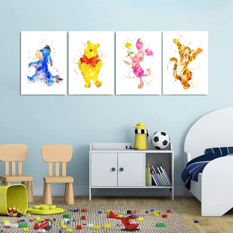 

Disney Catoon Winnie The Pooh Watercolor Poster Canvas Art Paintings Print Nursery Wall Art Picture for Living Room Home Decor