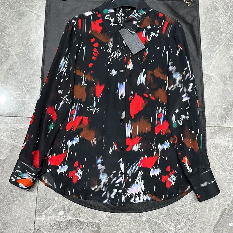 Женская однобортная рубашка с отложным воротником свободная блузка длинным