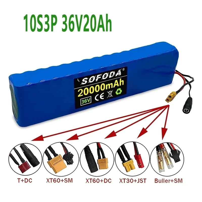 

36V 20Ah 18650 Rechargeable Lithium Battery Pack 10S3P 1000W Power Modified Bicycle Scooter Electric Vehicle with BMS