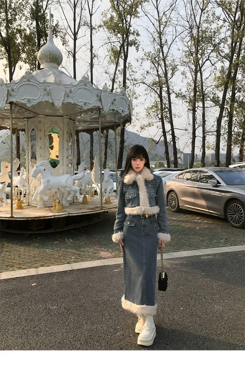 Модная приталенная короткая куртка в корейском ретро-стиле для девушек юбка до