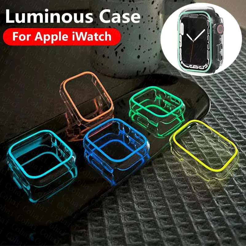 

Transparent Luminous Cover For Apple Watch 44MM 40MM 38MM 45MM 41MM Protector Hard PC Case For iwatch serie 3 4 5 6 SE 7 Bumper