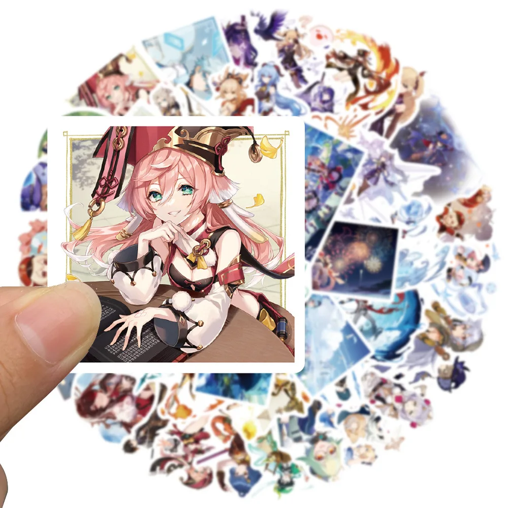 

50pcs Hot Game Genshin Character Stickers Diy Scrapbooking Album Notebook Water Cup Bicycle Drawing Board Waterproof Decals