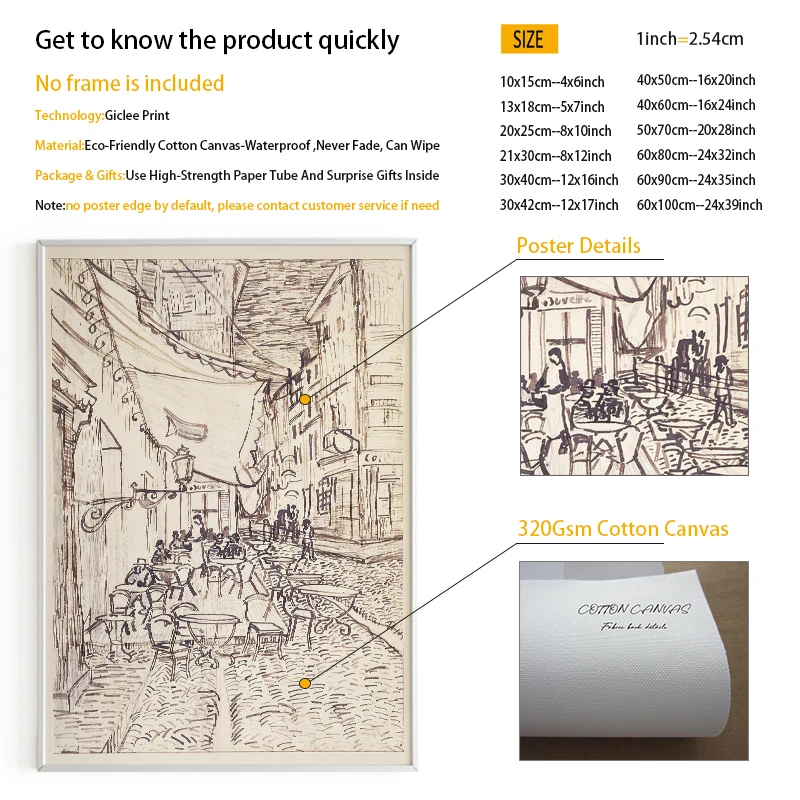 NHDARC Новые поступления Печать на холсте постер Картина Ван Гога рукописи кафе