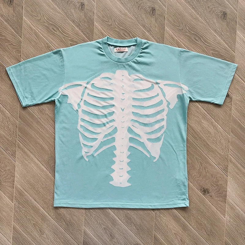 

Kapital Mesh Hollow Skull Print Short T-shirt Vintage Wash High Street 1:1 Men Women Top Short Sleeve Tees