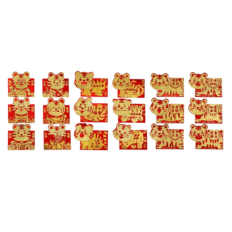 

6 шт., китайские красные конверты, счастливые денежные пакеты Hong Bao в год Тигра для весеннего фестиваля, товары для дня рождения