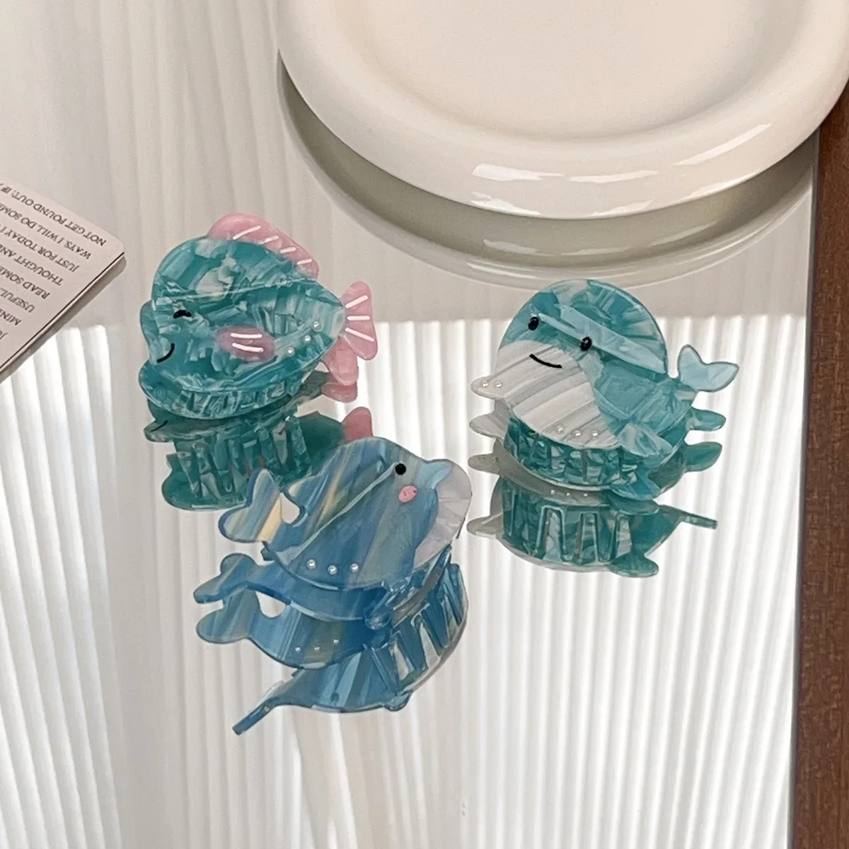 Модная симпатичная заколка для волос в форме синей рыбы 2024 из ацетата головной