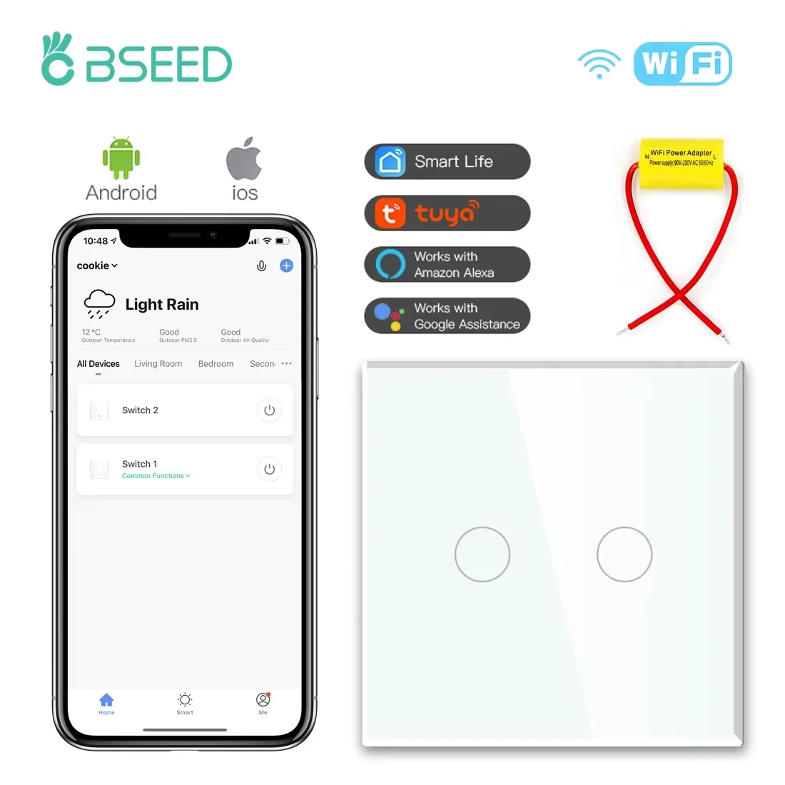 

BSEED Умный сенсорный выключатель 1/2/3 Gang белый