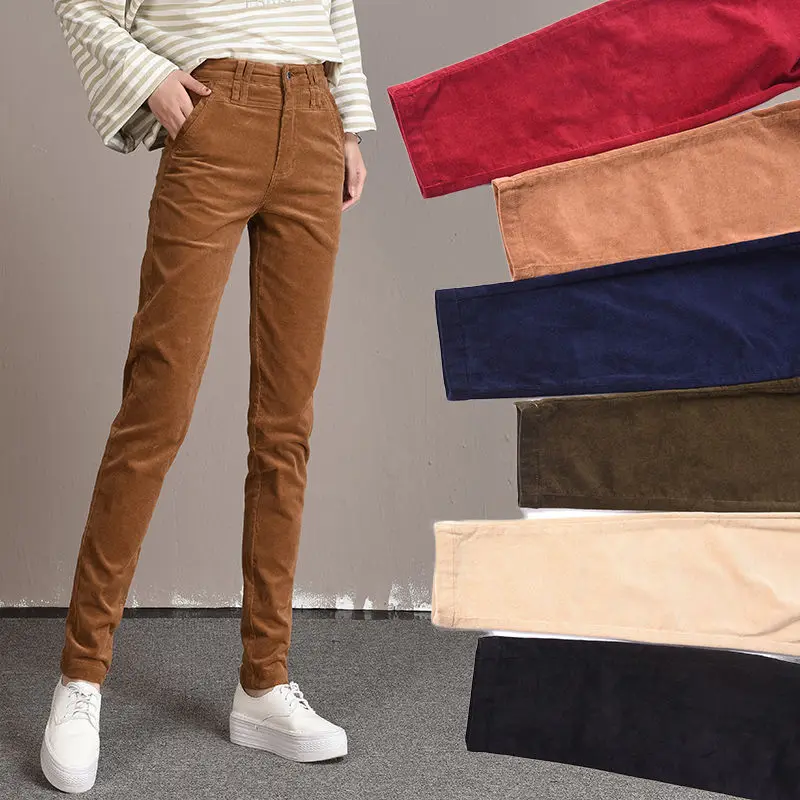 

Autumn Winter 2022 New Corduroy Slim Women Pants Corduroy Thick Velvet Pant Women Pencil Pant Vintage High Waist Trousers C33