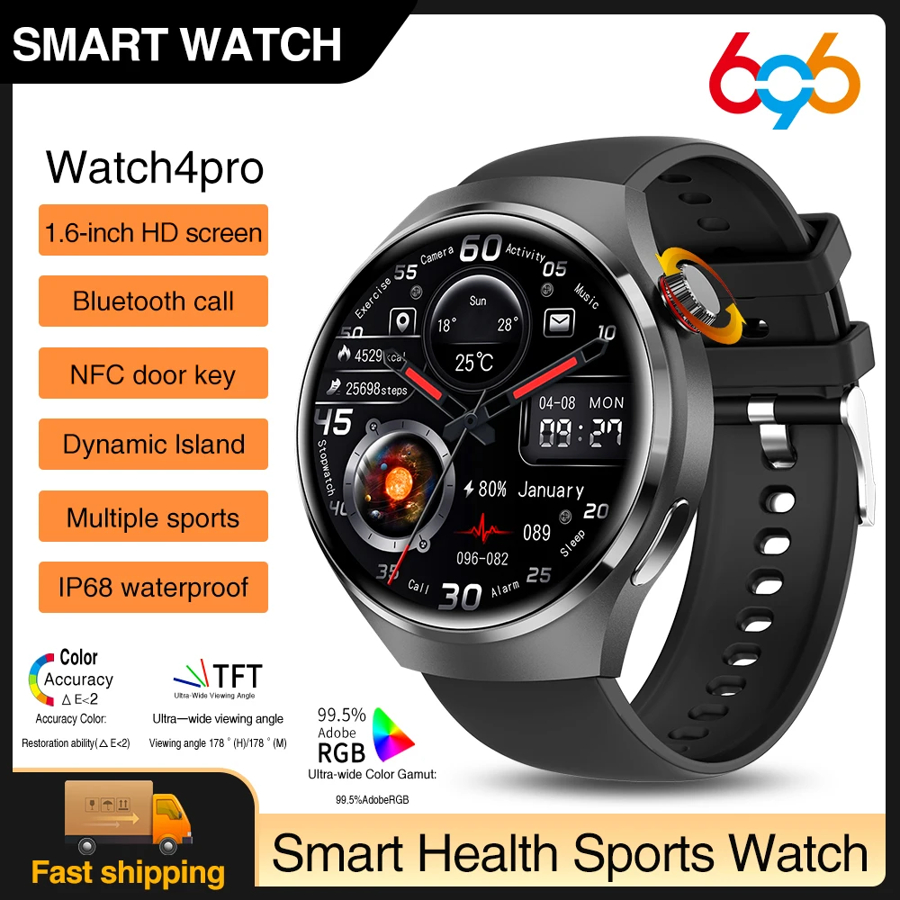 

Smart Watch 4 Pro Wireless Charging Men Blue Tooth Call Music AI Voice NFC Health Monitor Men Smartwatch Business Message Push