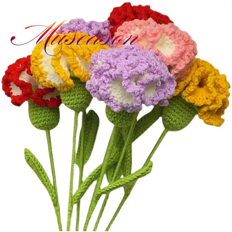 

1 шт., вязаный цветок гвоздика, искусственные цветы, искусственные цветы, ручная работа, украшение для домашнего стола, креативный вязаный букет, Лидер продаж